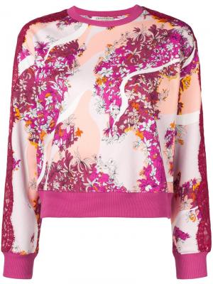 Толстовка с цветочным принтом и кружевными панелями Emilio Pucci. Цвет: розовый
