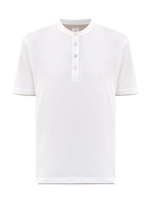 Хлопковая футболка с застежкой на пуговицы и двойной окантовкой ELEVENTY. Цвет: белый
