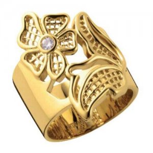 Кольцо , циркон, размер 19, золотой NINA RICCI. Цвет: золотистый