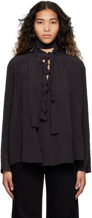 Черная блуза с шарфом узлом LEMAIRE