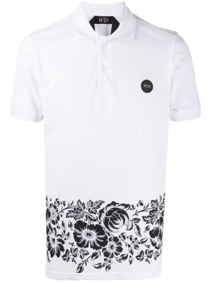 Рубашка поло с цветочным принтом и короткими рукавами Nº21. Цвет: белый