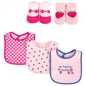 Подарочный набор нагрудники + носочки Strawberry Hudson Baby. Цвет: розовый
