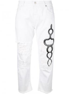 Укороченные джинсы с принтом змеи Marcelo Burlon County Of Milan. Цвет: белый