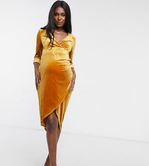 Эксклюзивное горчичное бархатное платье миди с запахом -Желтый Jaded Rose Maternity