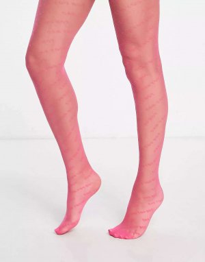 Прозрачные розовые колготки скиннидип с волнистой надписью «Неужели ты не можешь?» Skinnydip