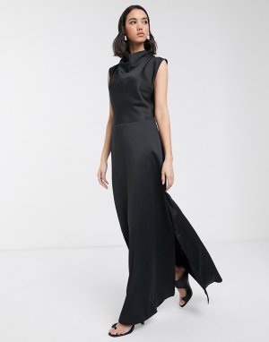 Платье макси косого кроя со свободным воротом Soaked In Luxury-Черный цвет Luxury