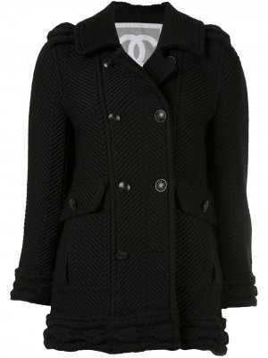 Пальто с узором в елочку Chanel Pre-Owned. Цвет: черный