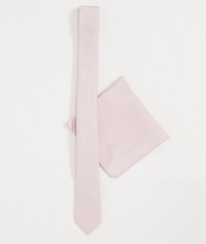 Узкий галстук и платок для нагрудного кармана персикового цвета -Розовый ASOS DESIGN