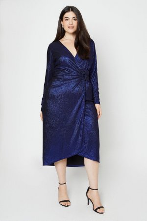 Платье миди из джерси с блестками и кольцами Curve , синий Wallis