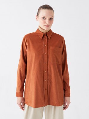 Простая женская рубашка-туника с длинным рукавом , матовый оранжевый LCW Modest