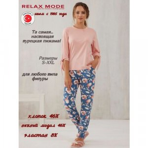 Пижама , брюки, лонгслив, укороченный рукав, размер 44, голубой Relax Mode. Цвет: голубой