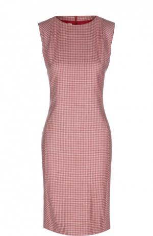 Кашемировое платье-футляр в клетку с вырезом лодочка Kiton. Цвет: розовый
