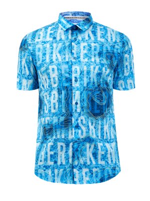 Рубашка с короткими рукавами и принтом Water Map BIKKEMBERGS. Цвет: голубой