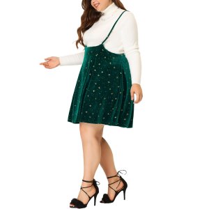 Женская модная бархатная юбка больших размеров с высокой талией и блестящими звездами на подтяжках , темно-зеленый Agnes Orinda