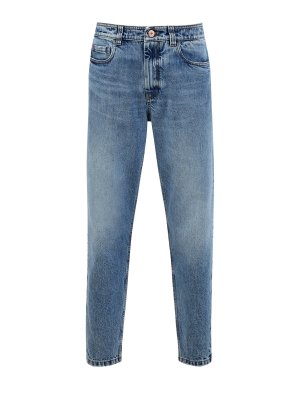 Укороченные джинсы из денима Authentic с деталью Мониль BRUNELLO CUCINELLI. Цвет: голубой