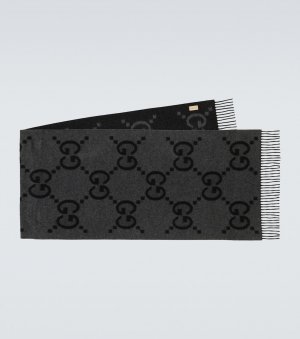 Кашемировый жаккардовый шарф с узором GG , черный Gucci