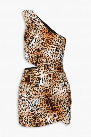 Мини-платье из эластичного джерси с леопардовым принтом и вырезом на одно плечо , цвет Animal print Halpern