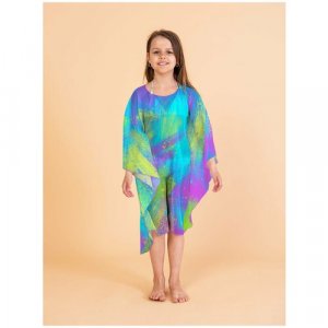 Пляжное платье туника детская 122-140 разноцветная sfer.tex. Цвет: бирюзовый