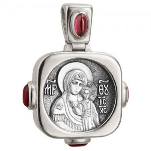 Подвеска серебро женская с камнями аметисты образ Божией Матери Казанская 592 София
