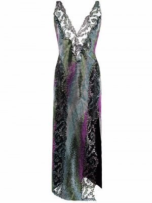 Полупрозрачное вечернее платье с кристаллами Versace. Цвет: черный
