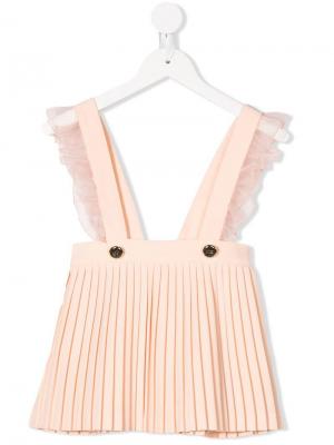 Плиссированная юбка с подтяжками оборками Elisabetta Franchi La Mia Bambina. Цвет: розовый