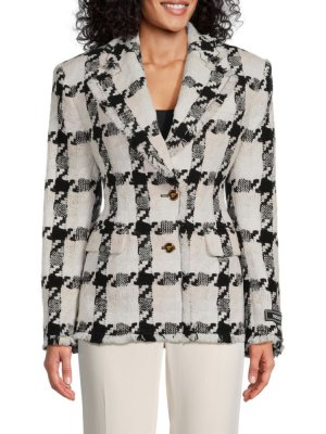 Твидовый однобортный пиджак , цвет White Black Versace
