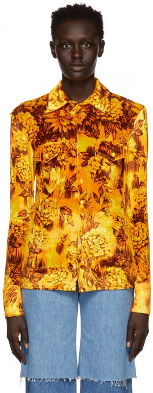Желтая велюровая рубашка с принтом Kwaidan Editions