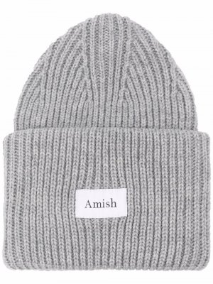 Ribbed-knit logo-patch beanie AMISH. Цвет: серый