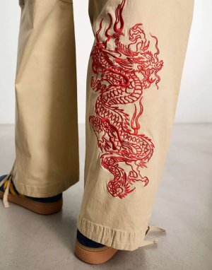 Непринужденные брюки-карго с низкой посадкой и красной вышивкой Ed Hardy