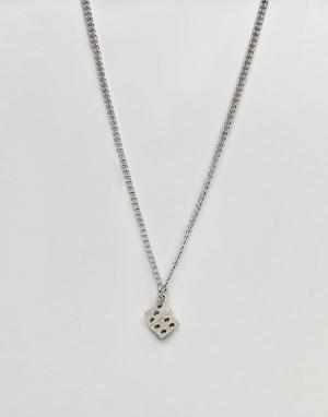 Серебристое ожерелье с подвеской в виде игральной кости ASOS. Цвет: серебряный