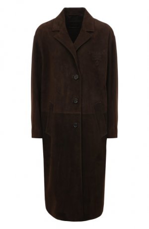 Замшевое пальто Prada. Цвет: коричневый