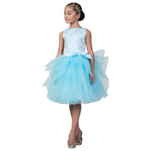 Платье для девочки , голубое, размер 140 Болеро. Цвет: голубой