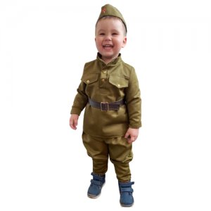 Карнавальный костюм Страна Карнавалия Солдат-малютка, пилотка, гимнастерка, ремень, галифе, 1-2 года, рост 82-92 см Бока. Цвет: зеленый