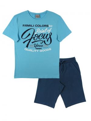 Комплект мужской (футболка, шорты) Family Colors. Цвет: голубой