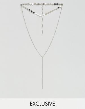Ожерелье-чокер в несколько рядов с пайетками Inspire Reclaimed Vintage. Цвет: серебряный