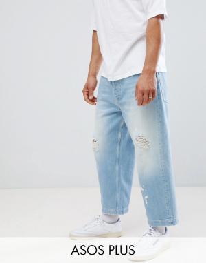 Голубые укороченные джинсы широкого кроя с рваной отделкой -Синий ASOS DESIGN