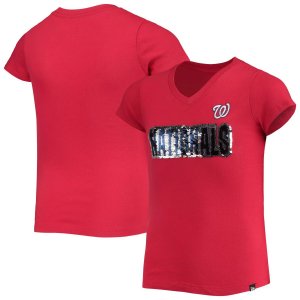 Красная футболка команды New Era Washington Nationals для девочек и молодежи с пайетками