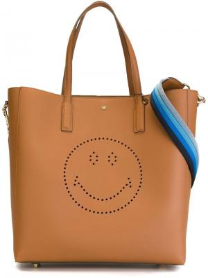 Большая сумка-тоут Smiley Featherweight Ebury Anya Hindmarch. Цвет: коричневый