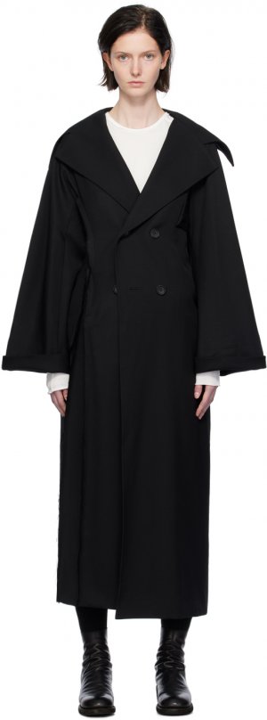 Черное узкое пальто Yohji Yamamoto
