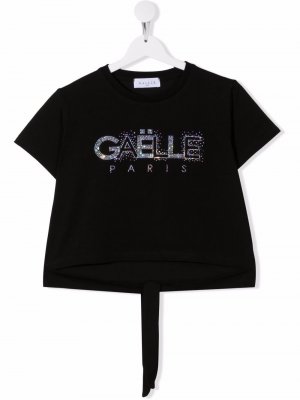 TEEN rhinestone-logo cotton T-Shirt Gaelle Paris Kids. Цвет: черный