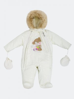 Пальто и перчатки космонавта для маленьких девочек с капюшоном длинными рукавами принтом LUGGİ BABY, крем Baby
