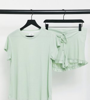 Комплект из футболки и шорт экотрикотажа с оборками по краю шалфейно-зеленого цвета Maternity-Зеленый цвет Chelsea Peers