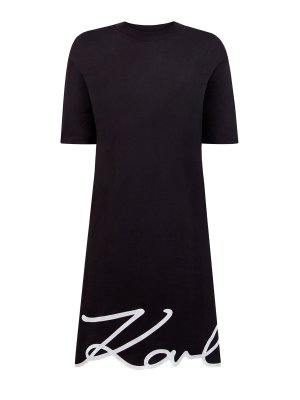 Платье-футболка с контрастным декором K/Signature KARL LAGERFELD. Цвет: черный