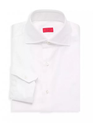 Хлопковая классическая рубашка с узором «елочка» , белый Isaia