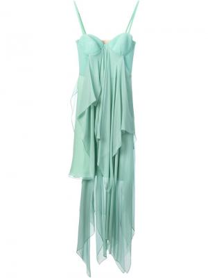 Многослойное длинное платье Marios Schwab. Цвет: зелёный