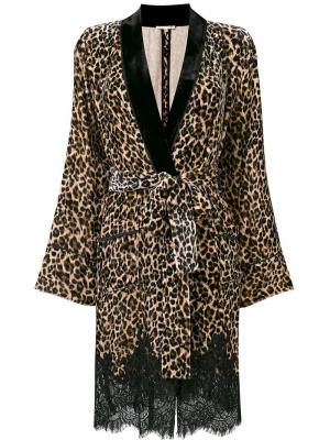 Леопардовое пальто с кружевной отделкой Gold Hawk. Цвет: коричневый