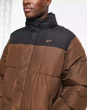 Коричневая куртка-пуховик с контрастной деталью Pull&Bear. Цвет: коричневый