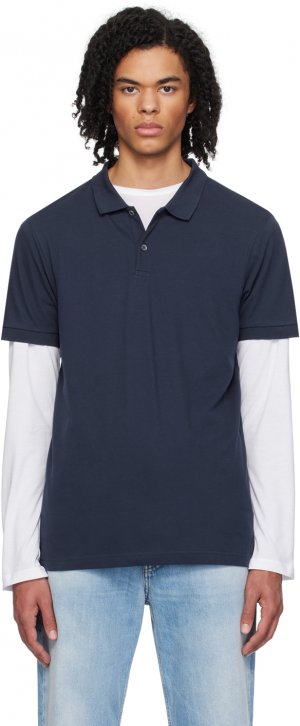 Темно-синяя рубашка-поло на двух пуговицах , цвет Navy Sunspel