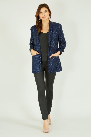 Куртка с пайетками и карманами , синий Yumi. Цвет: синий