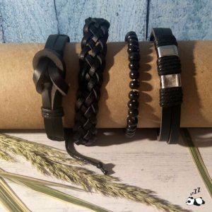 Плетеный браслет , 4 шт., размер one size, серебряный, черный Fashion jewelry. Цвет: коричневый/черный/серебристый